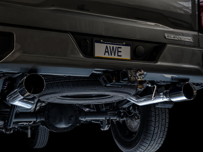 AWE 0FG Diamond Black Tip Split Rear Exit Cat-Back Exhaust (Flat Bumper) - Chevrolet Silverado / GMC Sierra 1500, image 8