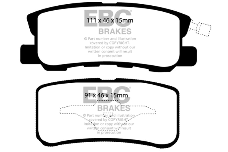 EBC Yellowstuff Rear Brake Pads - Mitsubishi Lancer, Dodge Avenger, Jeep Compass 2001-2017
