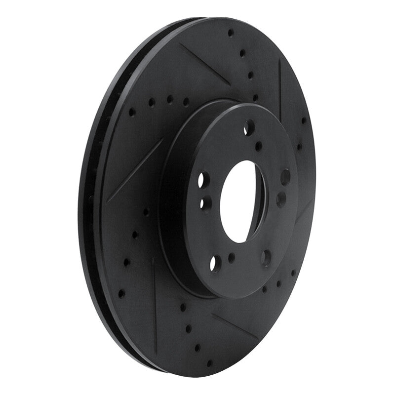 R1 06-15 Honda Civic Front Right Drilled and Slotted Black Brake Rotor