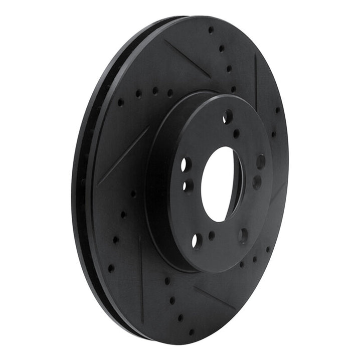 R1 06-15 Honda Civic Front Right Drilled and Slotted Black Brake Rotor