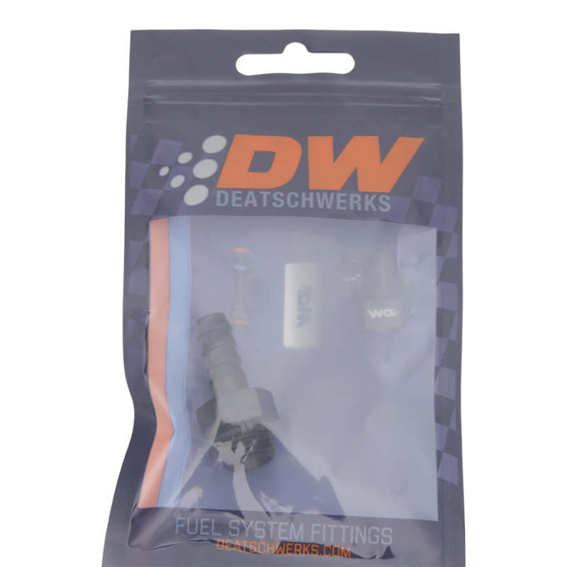 DeatschWerks 6AN ORB Male to 5/16in Male Triple Barb Fitting Anodized Matte Black with O-Ring