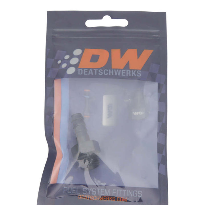 DeatschWerks 6AN ORB Male to 5/16in Male Triple Barb Fitting Anodized Matte Black with O-Ring - OneFastShop