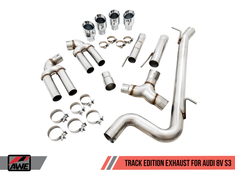 AWE Tuning Audi 8V S3 Track Edition Exhaust w/Chrome Silver Tips 102mm.