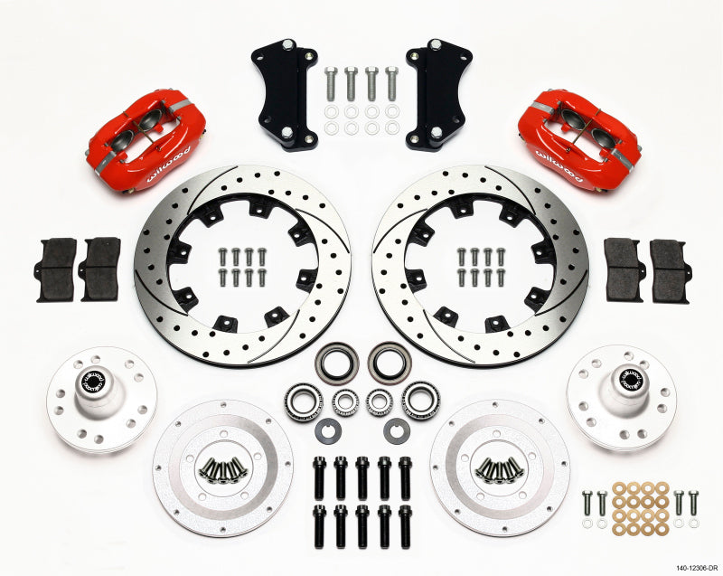 Wilwood Forged Dynalite Front Kit 12.19in Drilled Red for 1955-1957 Chevrolet Bel Air