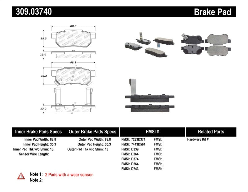 Stoptech Performance Brake Pads for 90-01 Integra and 90-93 Civic EX Coupe with Rear Disc and ABS - OneFastShop