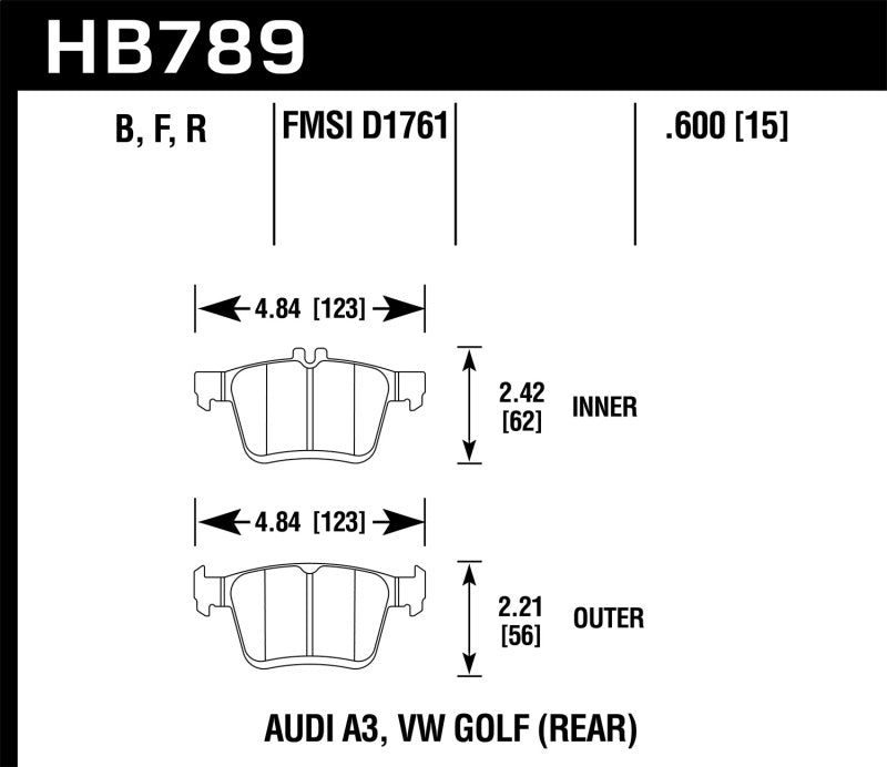 Hawk Performance Ceramic Rear Brake Pads - Volkswagen Golf R, Audi S3 2015-2020