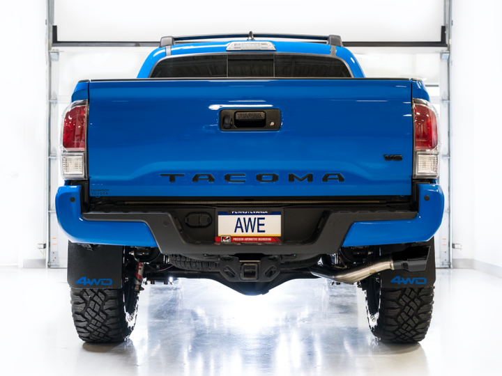 AWE 16-22 Toyota Tacoma 0FG Catback Exhaust w/ BashGuard - Dual Diamond Black Tips.