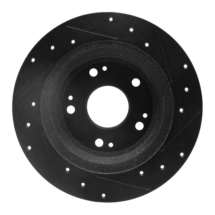 R1 05-17 Honda Accord Rear Left Drilled And Slotted Black Brake Rotor