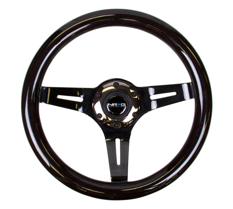 NRG Classic Wood Grain Steering Wheel - 310mm Black with Black Chrome 3-Spoke Center - OneFastShop