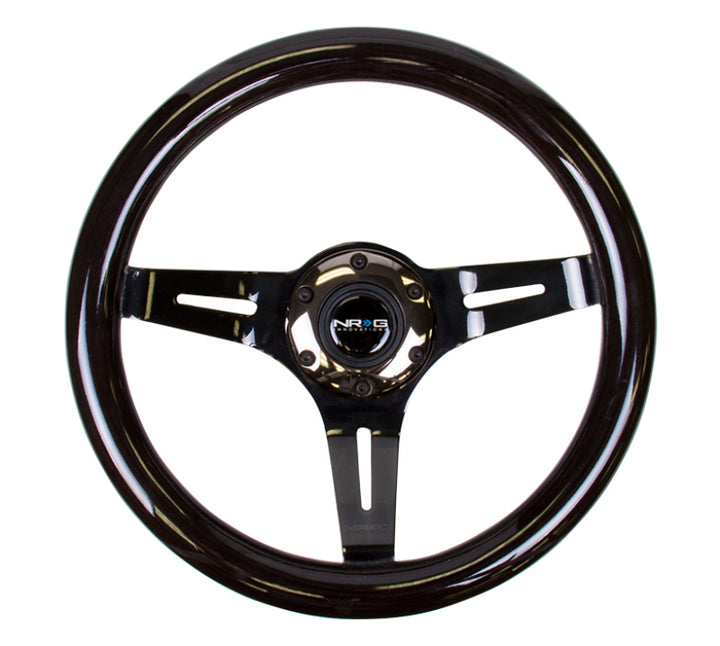 NRG Classic Wood Grain Steering Wheel - 310mm Black with Black Chrome 3-Spoke Center - OneFastShop