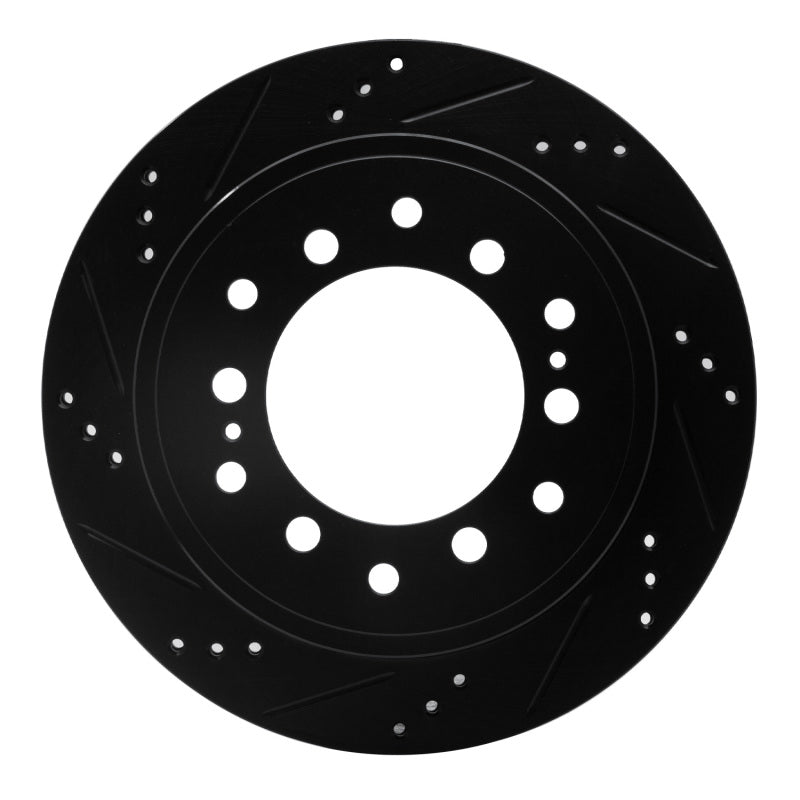 R1 2010-2024 Lexus GX460 Rear Left Drilled and Slotted Black Brake Rotor