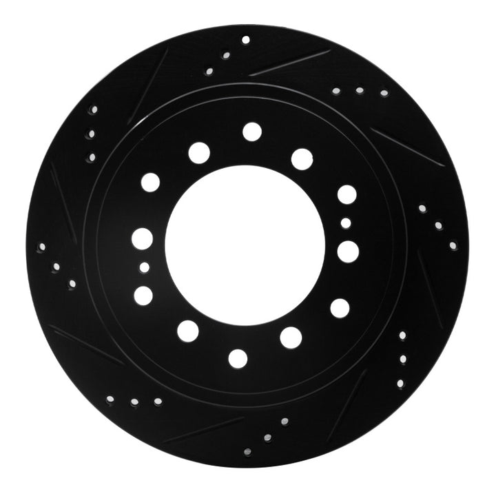 R1 2010-2024 Lexus GX460 Rear Left Drilled and Slotted Black Brake Rotor