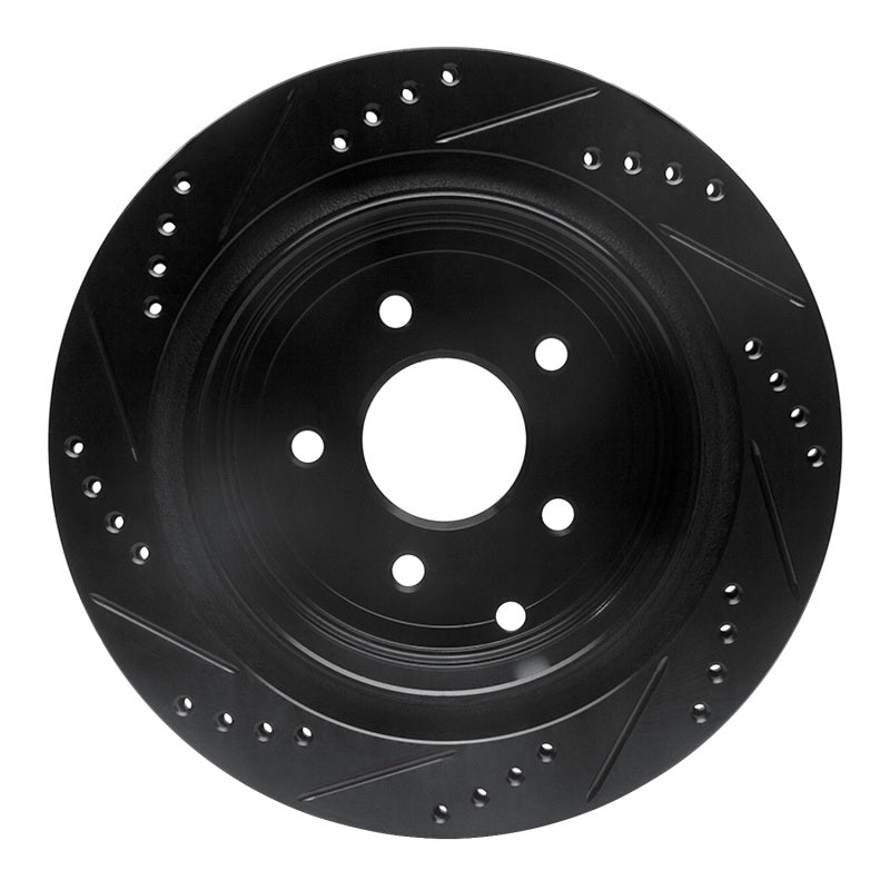 R1 2003-2024 Infiniti FX37 Rear Right Drilled And Slotted Black Brake Rotor