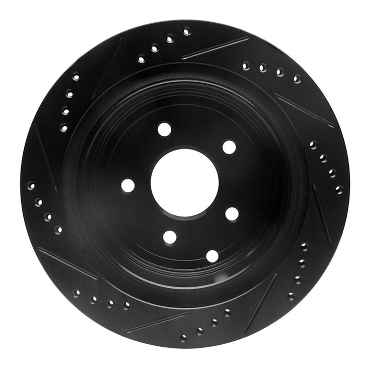 R1 2003-2024 Infiniti FX37 Rear Right Drilled And Slotted Black Brake Rotor