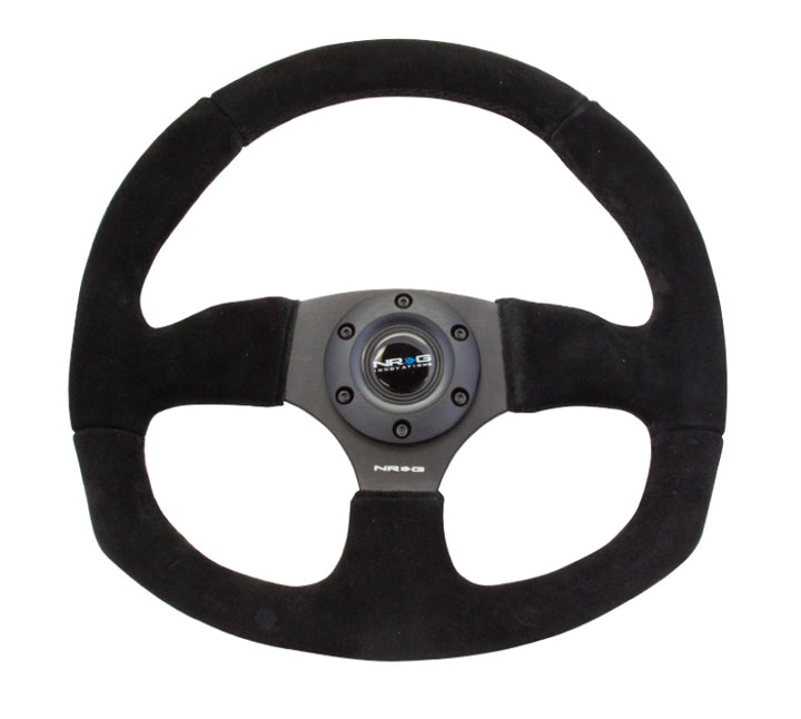 Nrg Reinforced Steering Wheel Black Suede with Black Stitching - OneFastShop