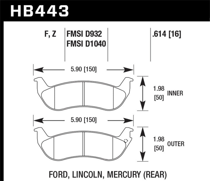 Hawk HPS Street Brake Pads for Ford Crown Victoria 2003-2011, Ranger 2010-2011, Lincoln Town Car 2003-2011, Mercury Grand Marquis 2003-2008 - OneFastShop