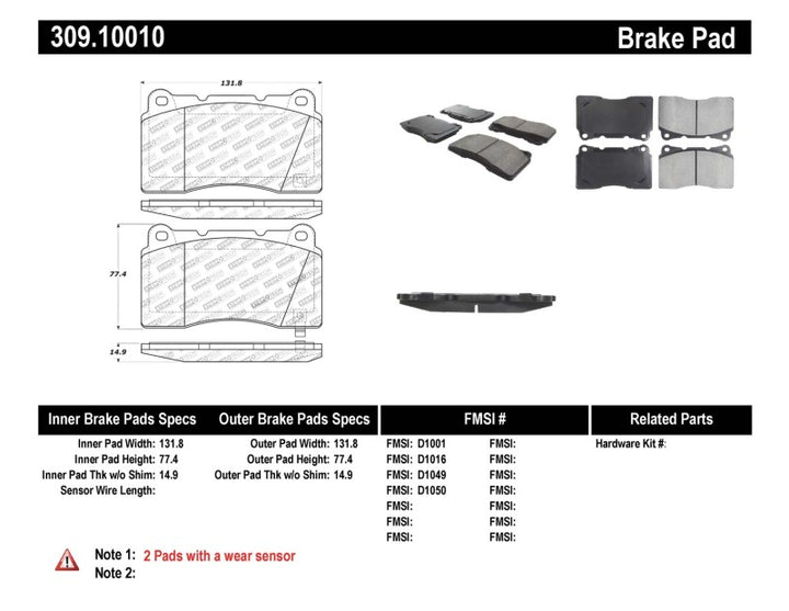 StopTech Performance Front Brake Pads for 04-07 STi, 03-06 Evo, 08-10 Evo, 10+ Camaro - OneFastShop