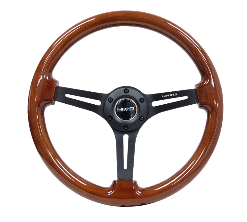 Nrg Reinforced Steering Wheel Brown Wood 350mm 3in Deep Black Matte Spoke Black Center Mark - OneFastShop