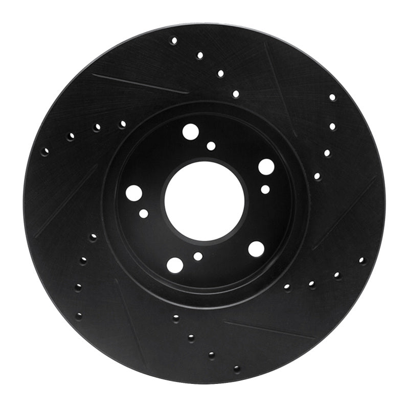 R1 06-15 Honda Civic Front Left Drilled and Slotted Black Brake Rotor