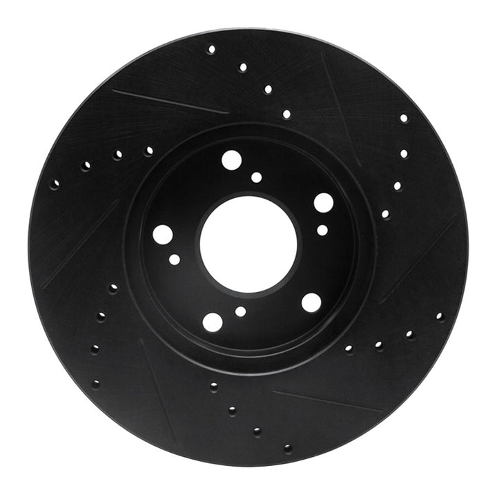 R1 06-15 Honda Civic Front Left Drilled and Slotted Black Brake Rotor