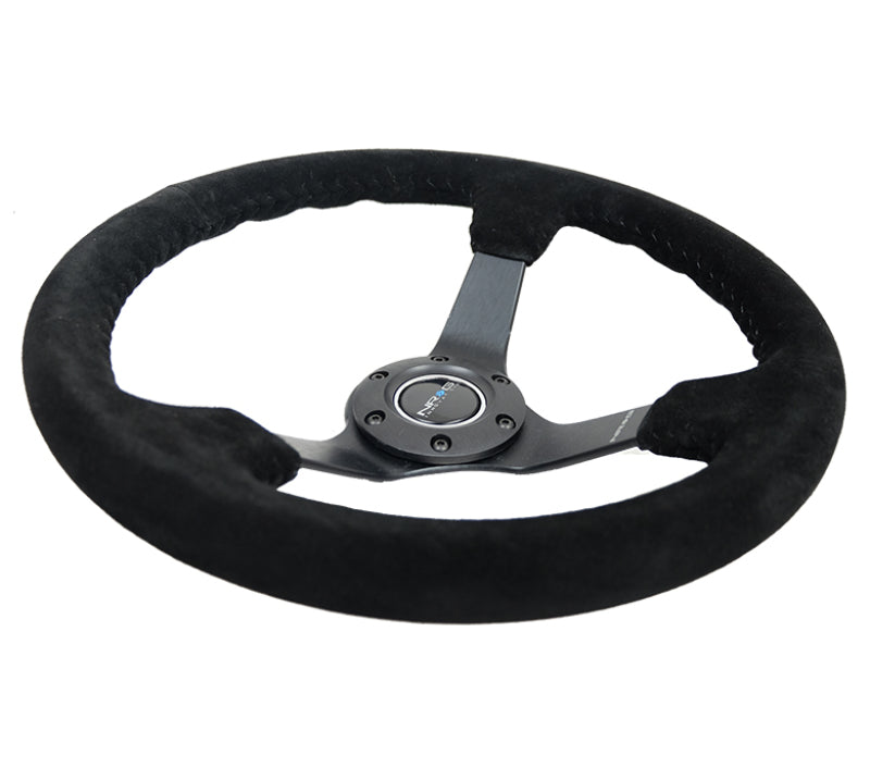 NRG Reinforced Steering Wheel - Blk Suede/Blk Bball Stitch (350mm / 3in. Deep)