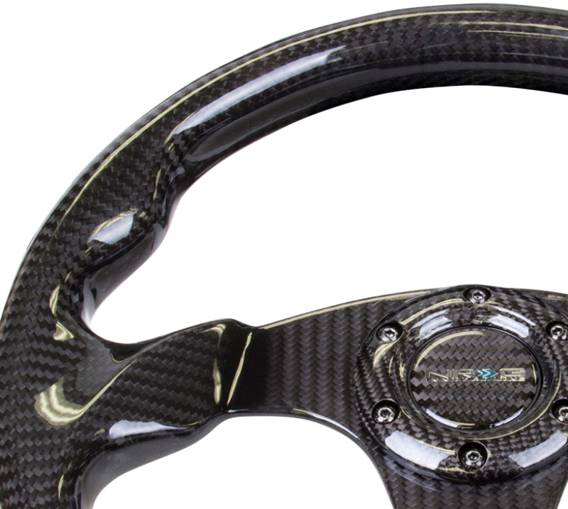 NRG Innovations Carbon Fiber Steering Wheel 320mm - Flat Bottom, Shiny Black