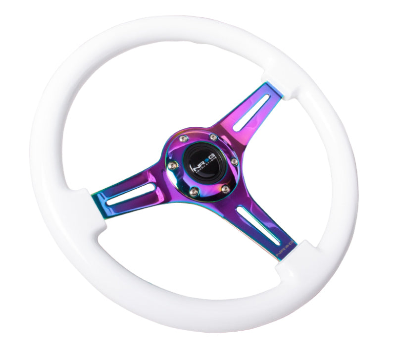 NRG Classic Wood Grain Steering Wheel 350mm White Paint Grip Neochrome 3-Spoke Center