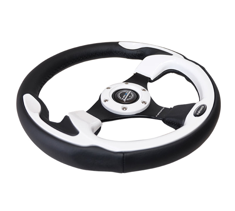 NRG Reinforced 3-Spoke Steering Wheel 320mm - Black with White Trim, image 4