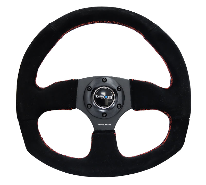 NRG Reinforced Steering Wheel Suede w/Red Stitch 320mm Horizontal / 330mm Vertical - OneFastShop