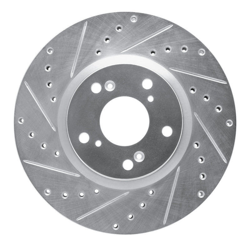 R1 Concepts eLine Front Left Drilled & Slotted Brake Rotor - Honda Civic Si / Acura RSX Type-S 2002-2015 - Silver