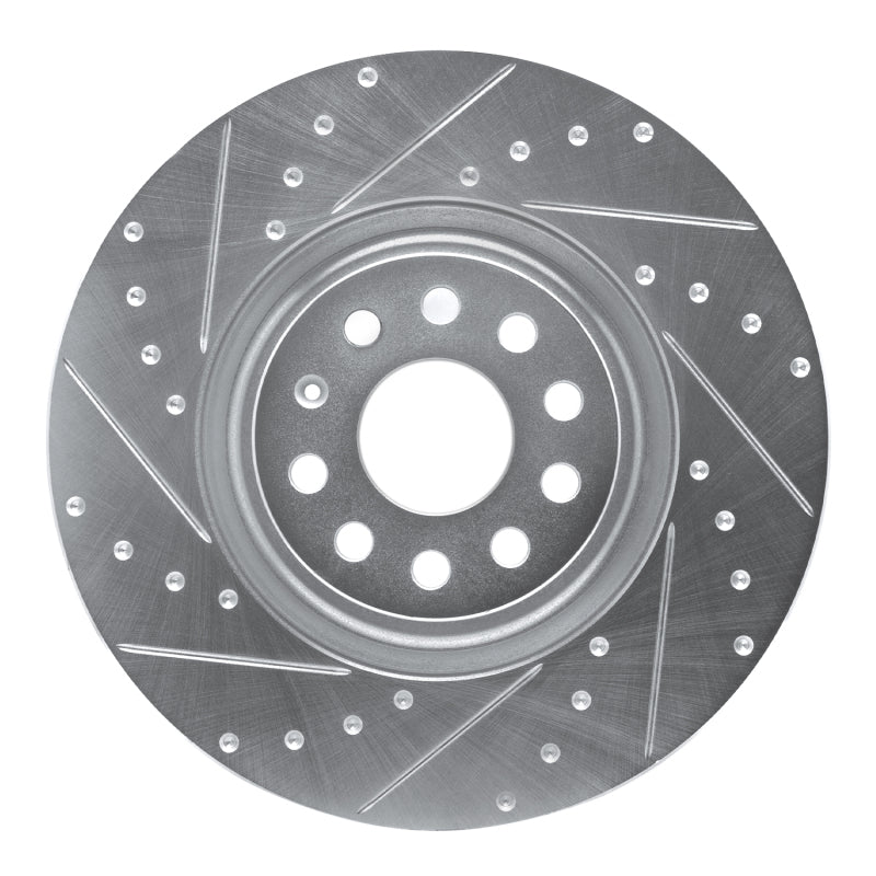 R1 Concepts eLine Front Left Drilled & Slotted Brake Rotor - Volkswagen GTI / Golf R / Audi S3 2014-2025 - Silver