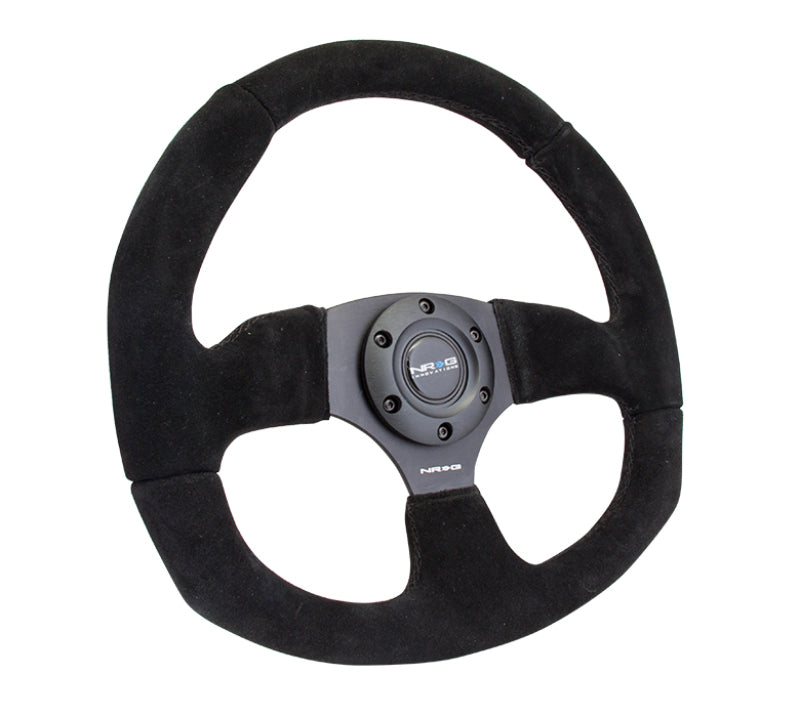 Nrg Reinforced Steering Wheel Black Suede with Black Stitching - OneFastShop