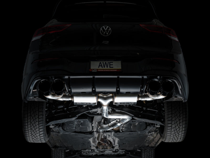 AWE Touring Edition Quad Exhaust - 3in, Diamond Black Tips for Volkswagen Golf R MK8