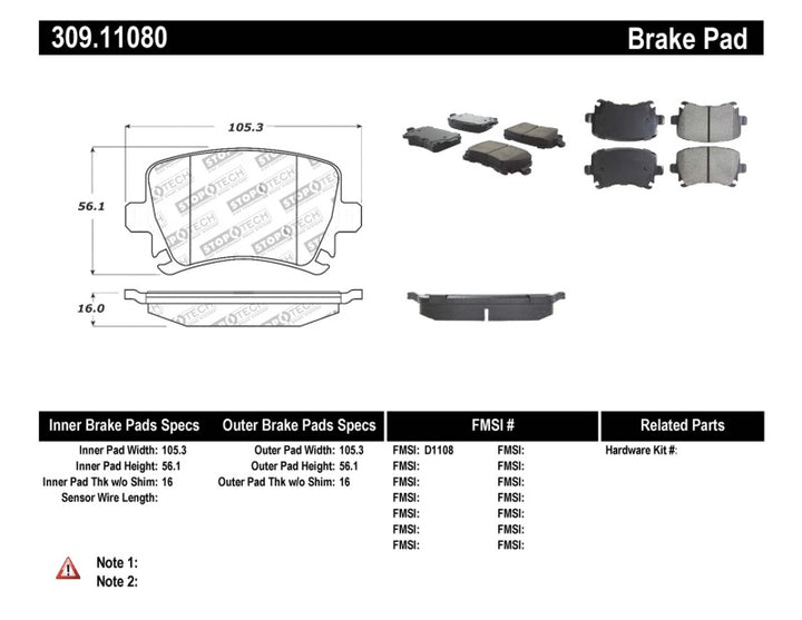 Stoptech Performance Brake Pads for 06-09 Audi A3 A4 A6 TT VW GTI Jetta - OneFastShop