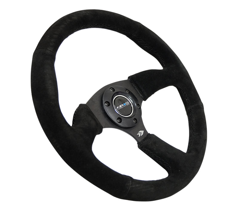 Nrg Reinforced Steering Wheel with Blk Suede Comfort Grip (350mm / 2.5in. Deep) - 5mm Matte Blk Spokes - OneFastShop