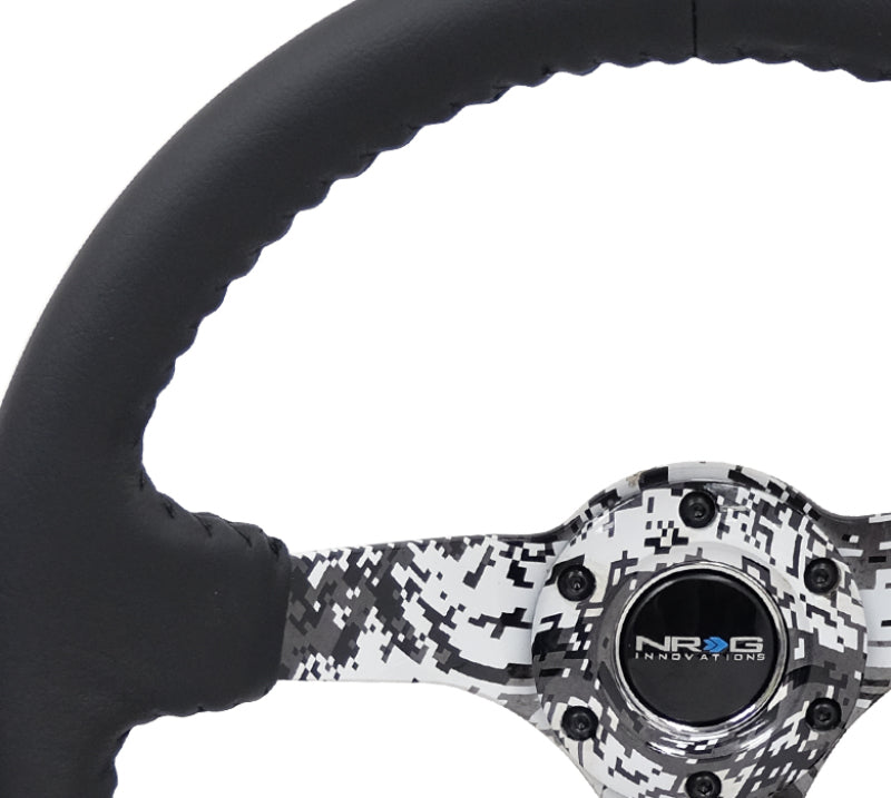 NRG Reinforced Steering Wheel with Blk Leather and Hydrodipped Digi-Camo Spokes - OneFastShop