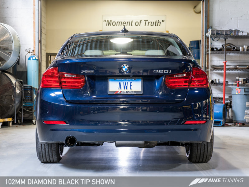 AWE Tuning 13-18 BMW 320i (F30) Touring Edition Exhaust w/ Perfomance Mid Pipe - Diamond Black Tips.