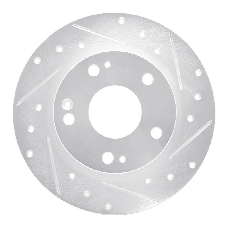 R1 Concepts E-Line Silver Rear Right Drilled & Slotted Brake Rotor - Honda Civic 2016-2026