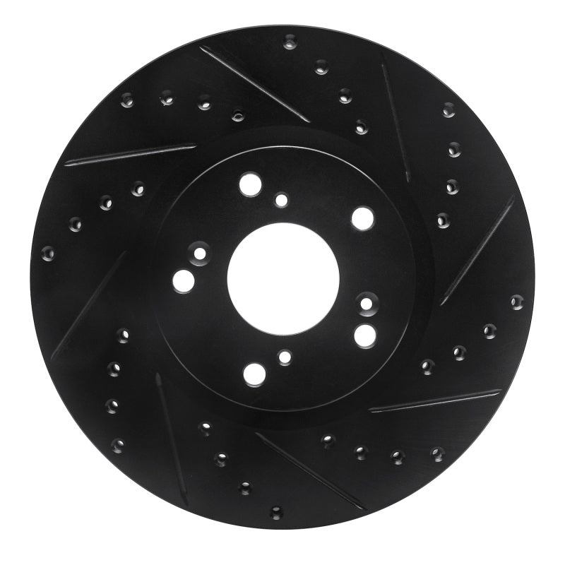 R1 Concepts Front Right Black Drilled & Slotted Brake Rotor - Acura RSX / Honda Civic Si 2002-2015