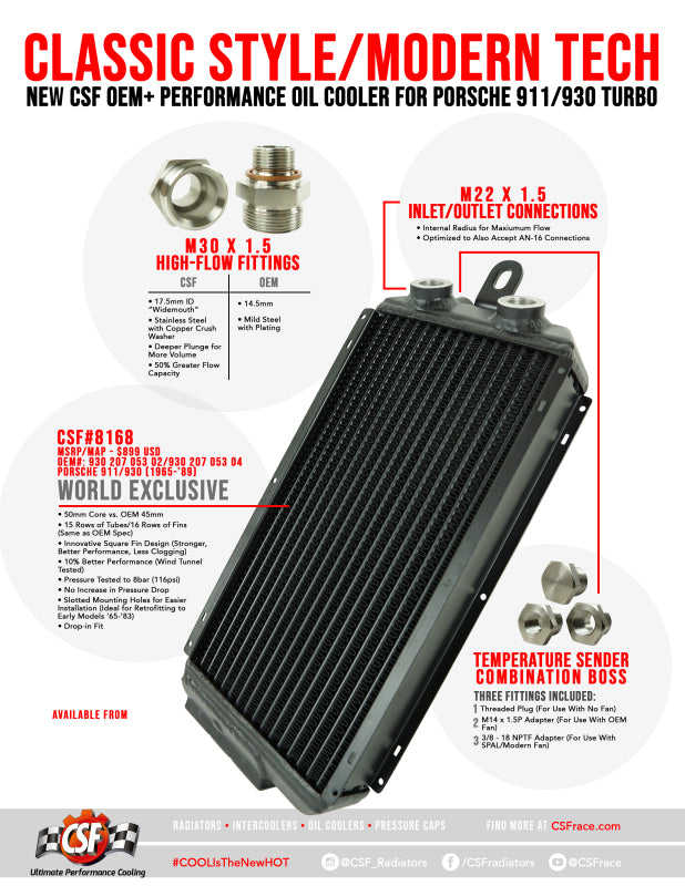 CSF High-Performance Oil Cooler for 65-89 Porsche 911/930 Turbo