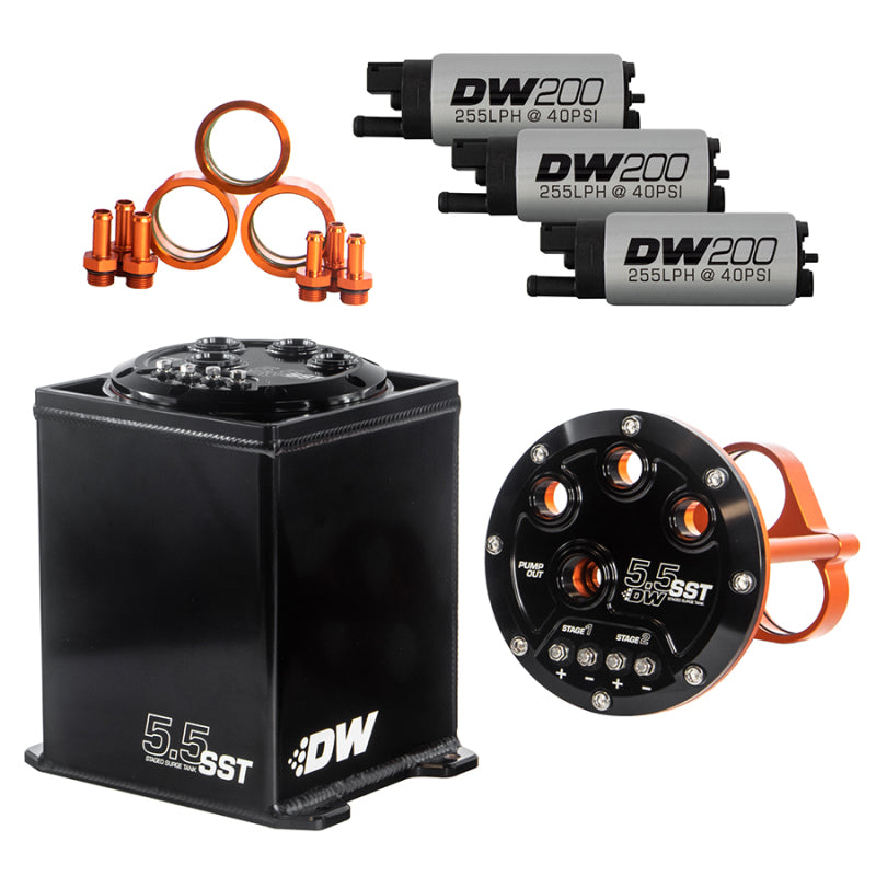 DeatschWerks 5.5L Modular Surge Tank with 3 DW200 Fuel Pumps