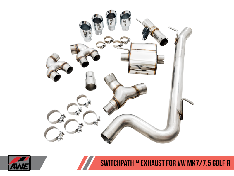 AWE Tuning Mk7 Golf R SwitchPath Exhaust w/Chrome Silver Tips 102mm.