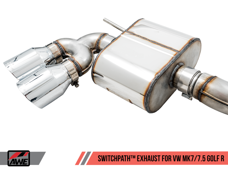 AWE Tuning Mk7 Golf R SwitchPath Exhaust w/Chrome Silver Tips 102mm.