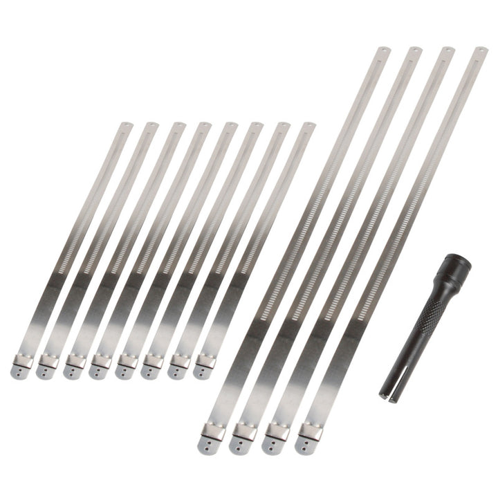 DEI Stainless Steel Positive Locking Tie & Tool Kit 8in (8 Pack) 14in (4 Pack) High Heat Corrosion Resistant Locking Ties