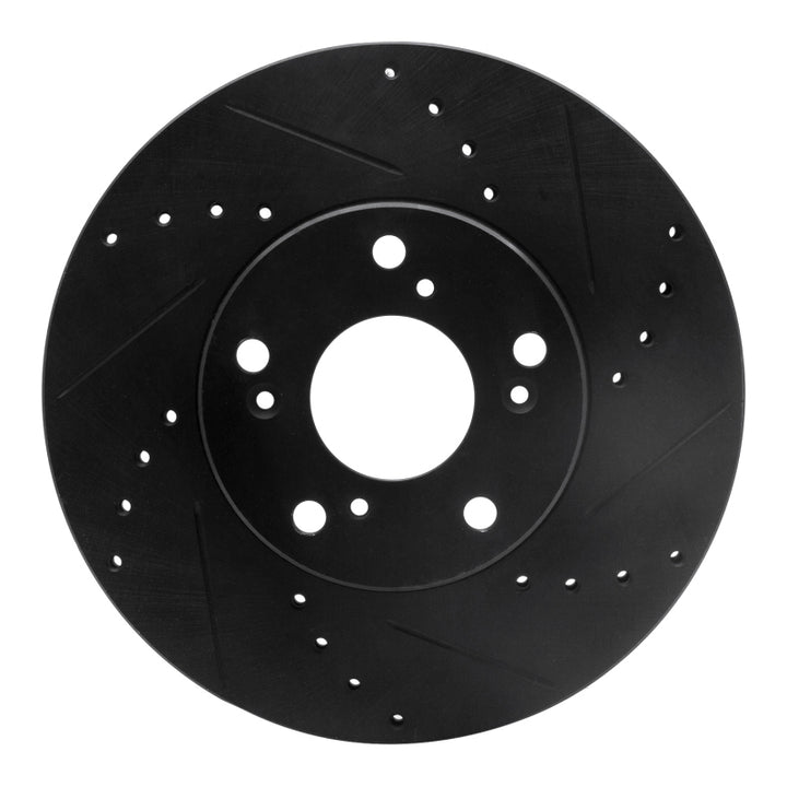 R1 06-15 Honda Civic Front Right Drilled and Slotted Black Brake Rotor