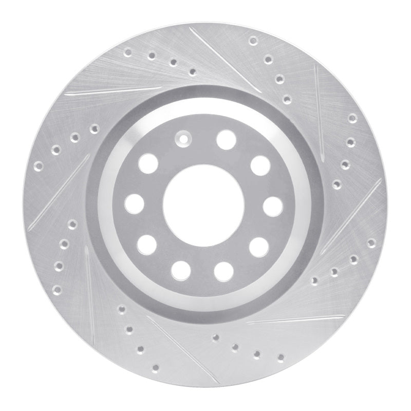 R1 Concepts eLine Silver Rear Right Drilled & Slotted Brake Rotor - VW GTI / Golf R / Audi S3 2006-2026