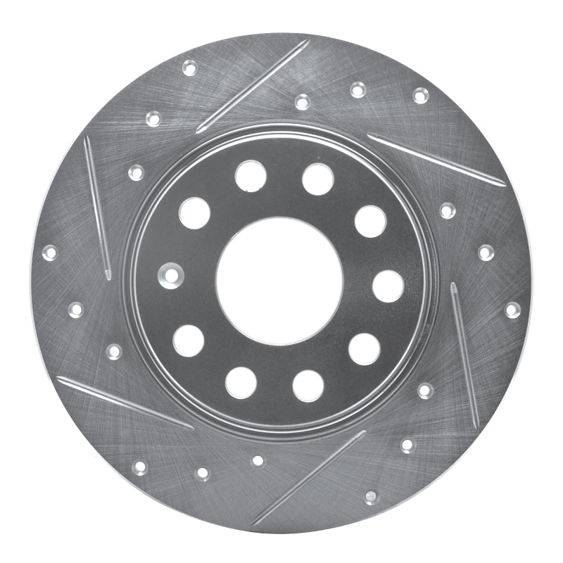 R1 Concepts eLine Rear Left Drilled & Slotted Brake Rotor - Volkswagen GTI / Audi A3 2010-2025 - Silver
