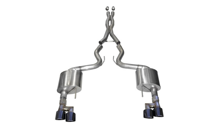 Corsa Performance Xtreme Cat-Back Exhaust System for Ford Mustang 5.0L V8 - 3in Dual Rear Exit with 4in Black PVD Tips (18-23)