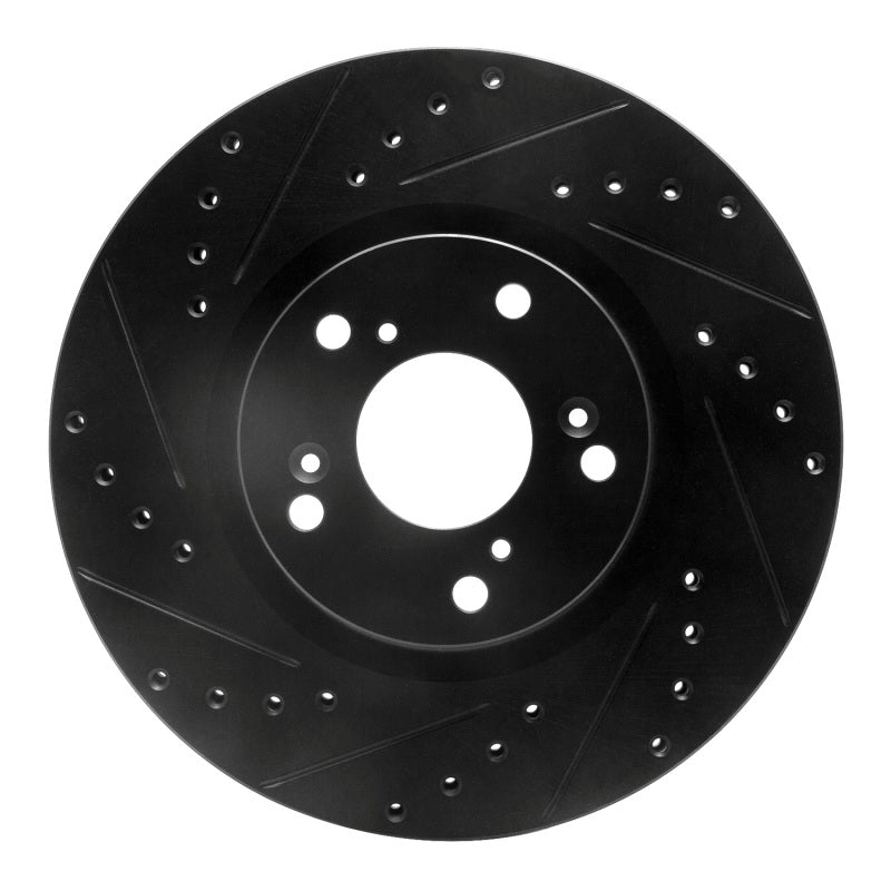 R1 Concepts Front Left Black Drilled & Slotted Brake Rotor - Acura RSX / Honda Civic Si 2002-2015