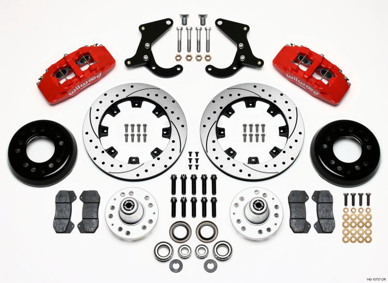 Wilwood Dynapro 6 Front Hub Kit 12.19in Drilled Red 55-57 Chevy Bel Air - OneFastShop